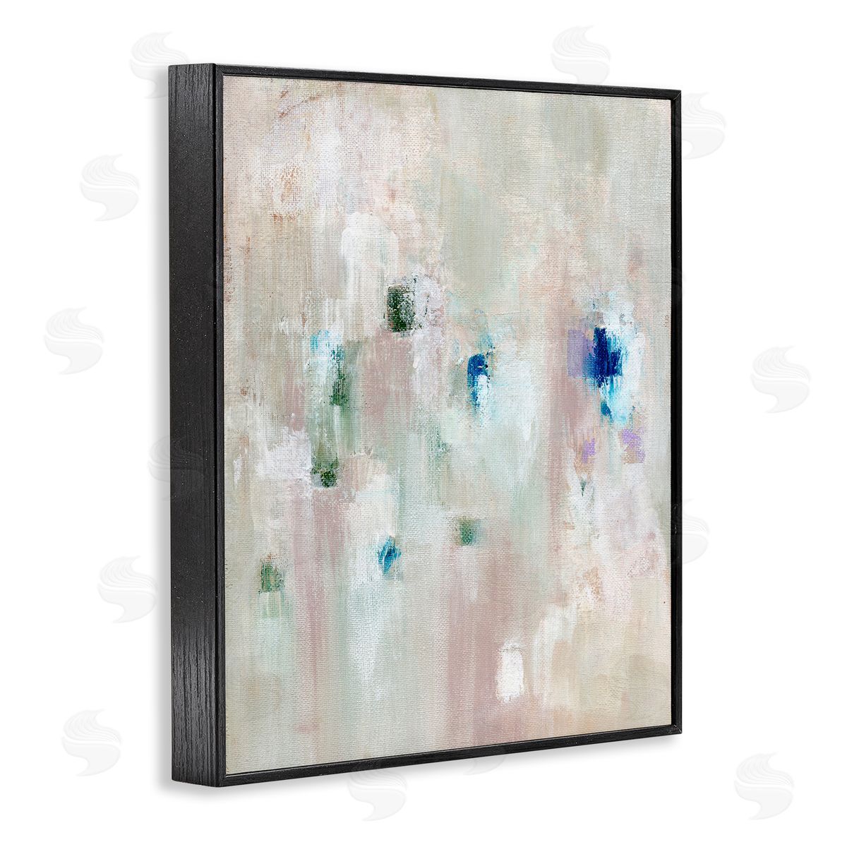 Neutrals with Blue Spots Black Frame Print Wall Art, Home Decor by Nikita Jariwala