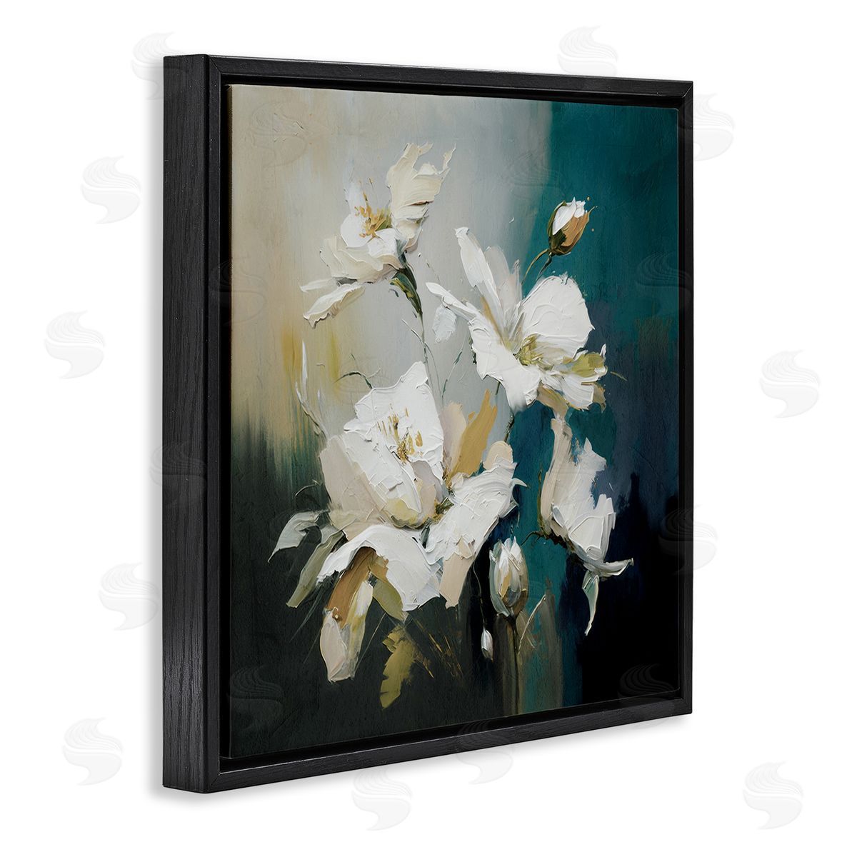 Painterly Daubed Flowers Black Floating Frame Canvas Wall Art, Home Decor by Svetlana Aleynikova