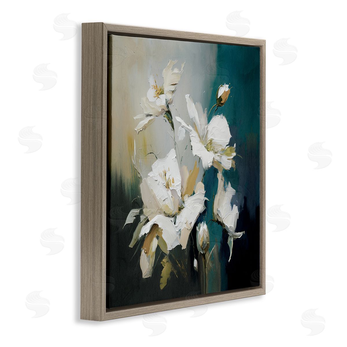 Painterly Daubed Flowers Brown Floating Frame Canvas Wall Art, Home Decor by Svetlana Aleynikova