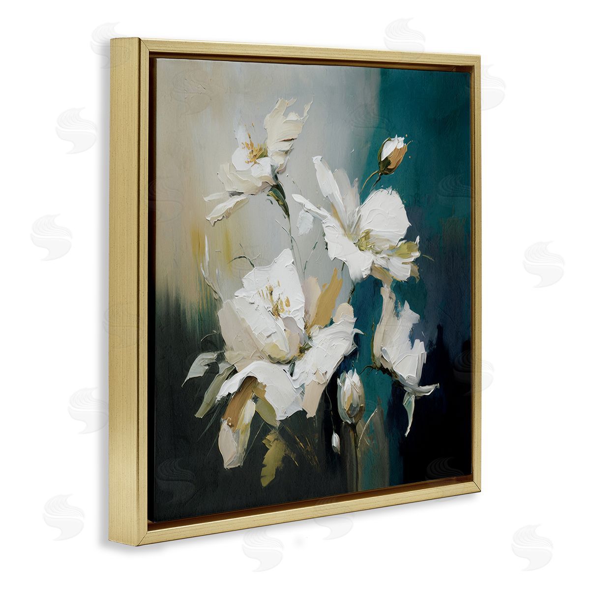 Painterly Daubed Flowers Gold Floating Frame Canvas Wall Art, Home Decor by Svetlana Aleynikova