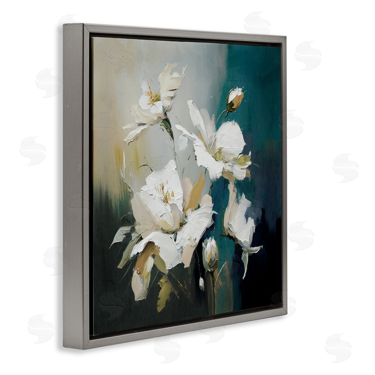 Painterly Daubed Flowers Grey Floating Frame Canvas Wall Art, Home Decor by Svetlana Aleynikova