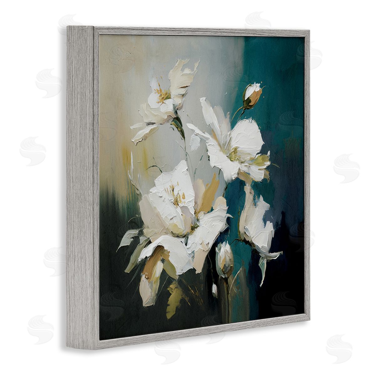 Painterly Daubed Flowers Grey Frame Print Wall Art, Home Decor by Svetlana Aleynikova