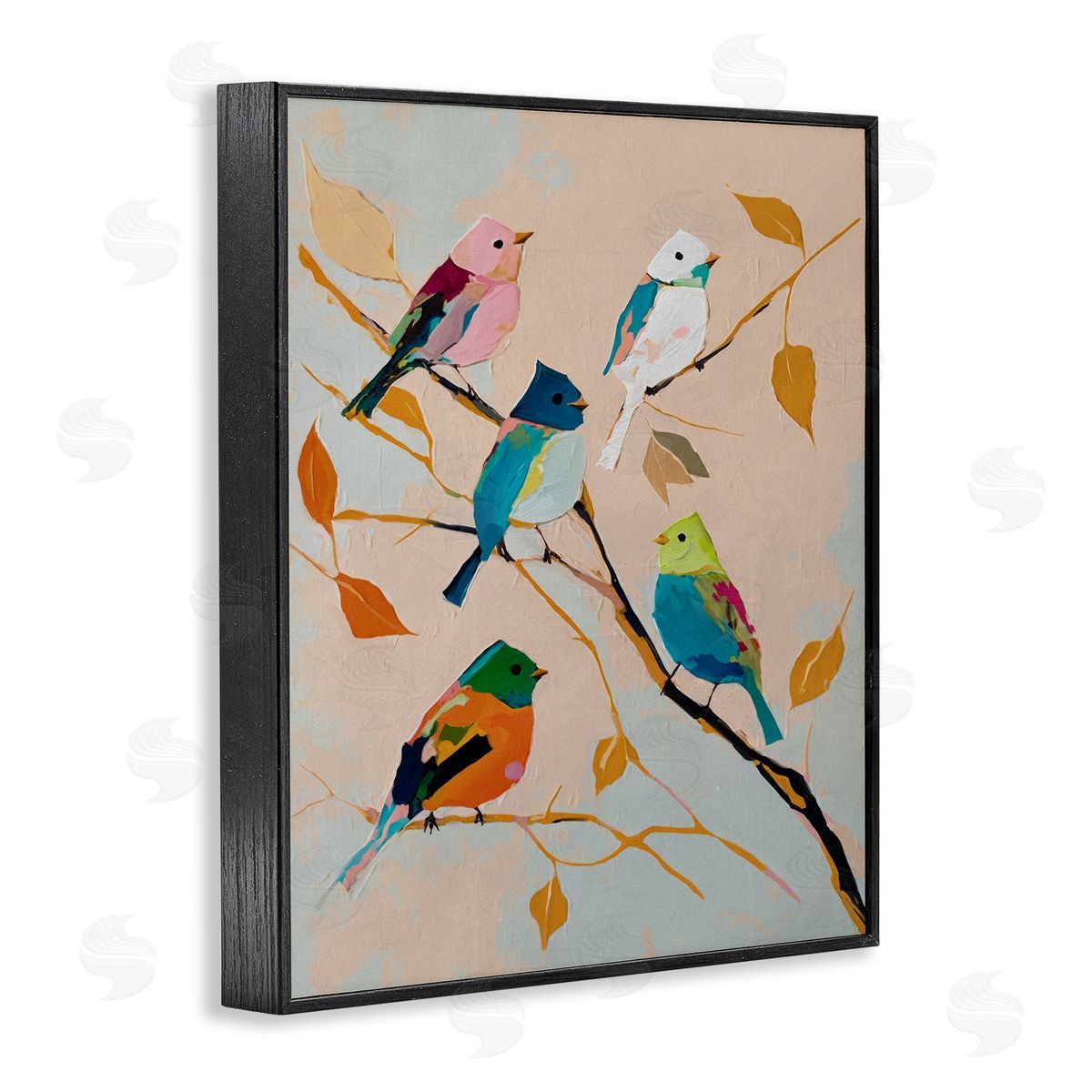 Parakeets on Fall Branch Black Frame Print Wall Art, Home Decor by Svetlana Aleynikova