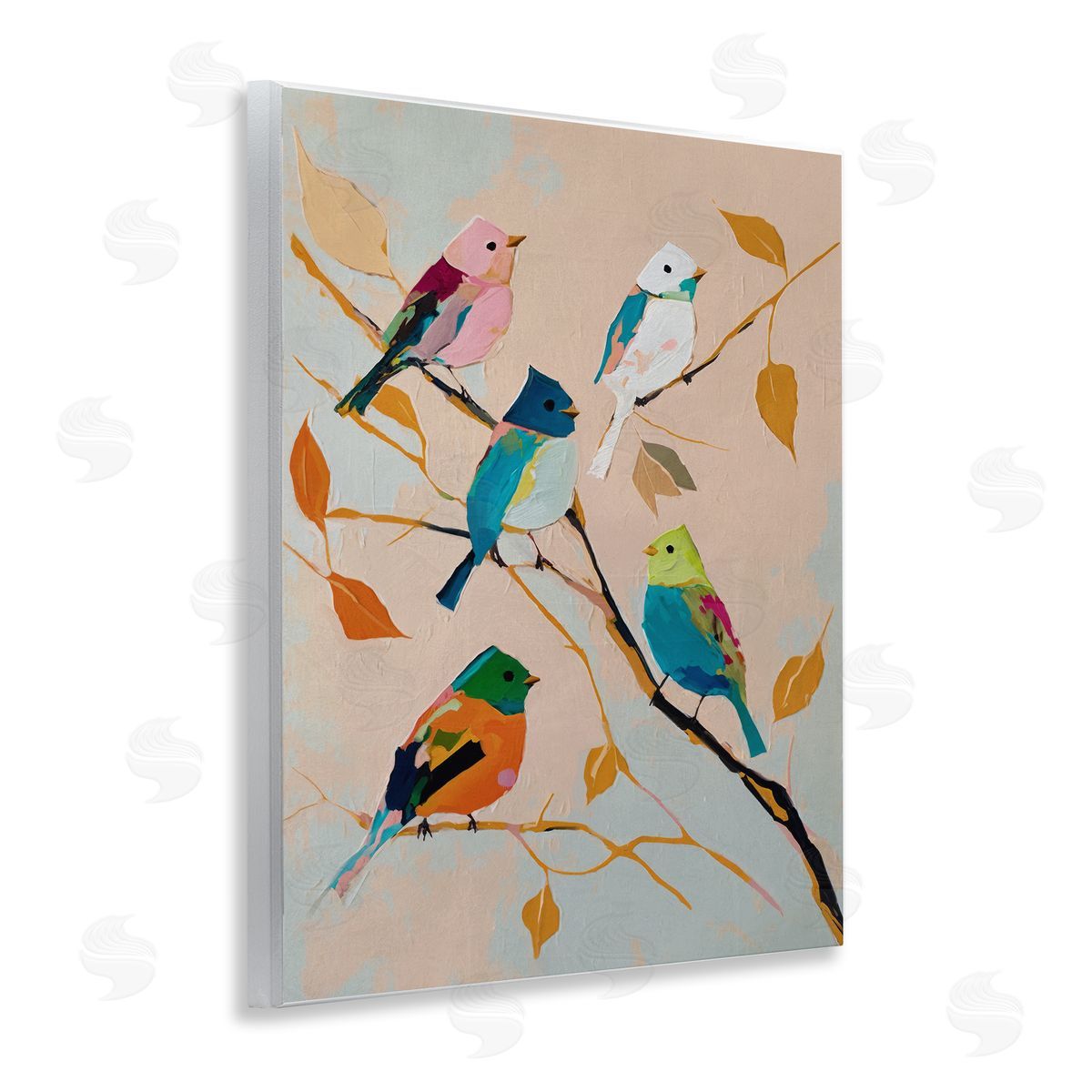 Parakeets on Fall Branch Wood Plaque Wall Art, Home Decor by Svetlana Aleynikova