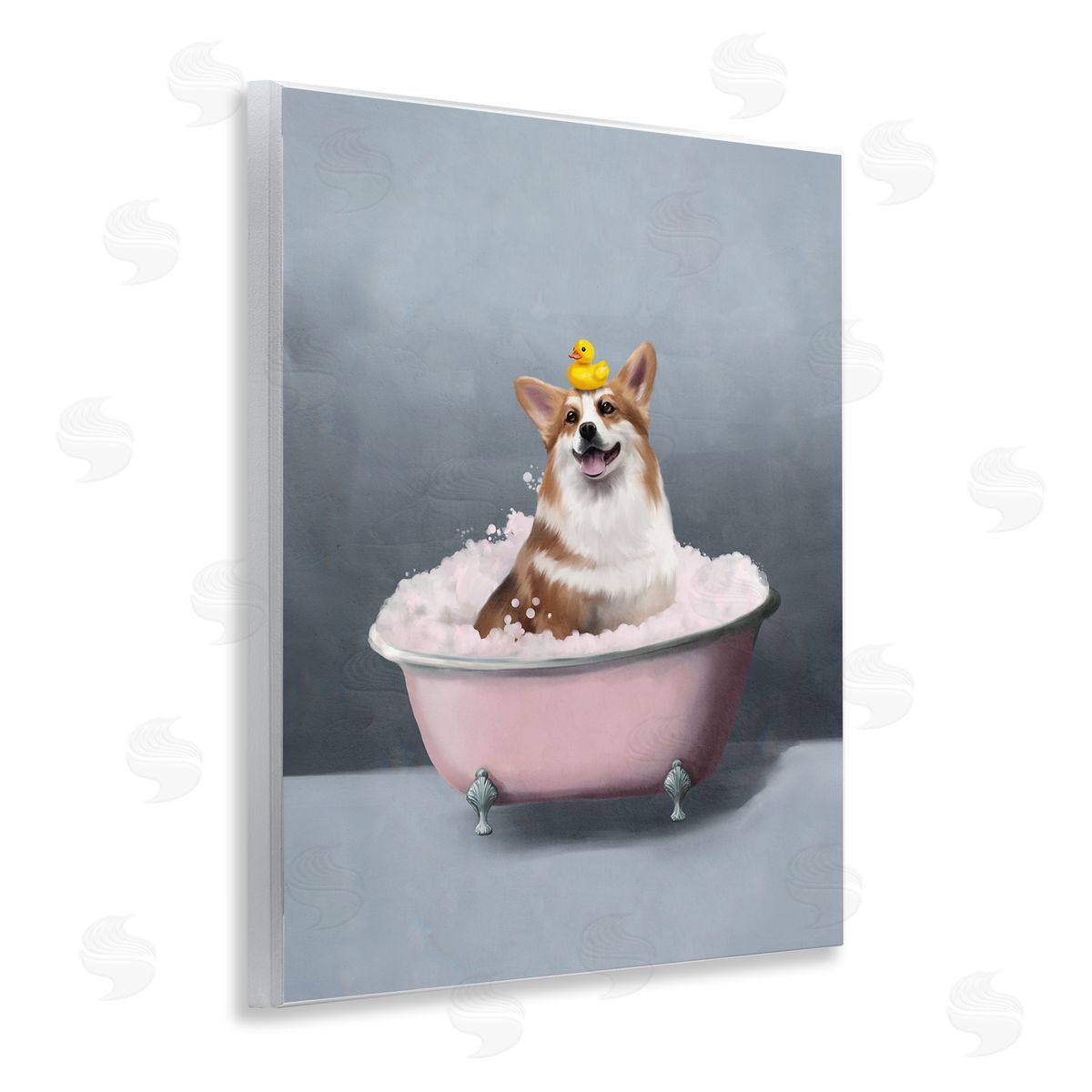 Corgi in Pink Bath Wood Plaque Wall Art, Home Decor by Svetlana Aleynikova