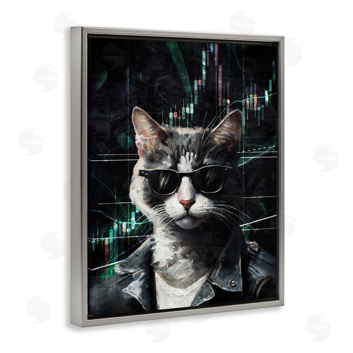 Trendy Cat Sunglasses Grey Floating Frame Canvas Wall Art, Home Decor by Svetlana Aleynikova