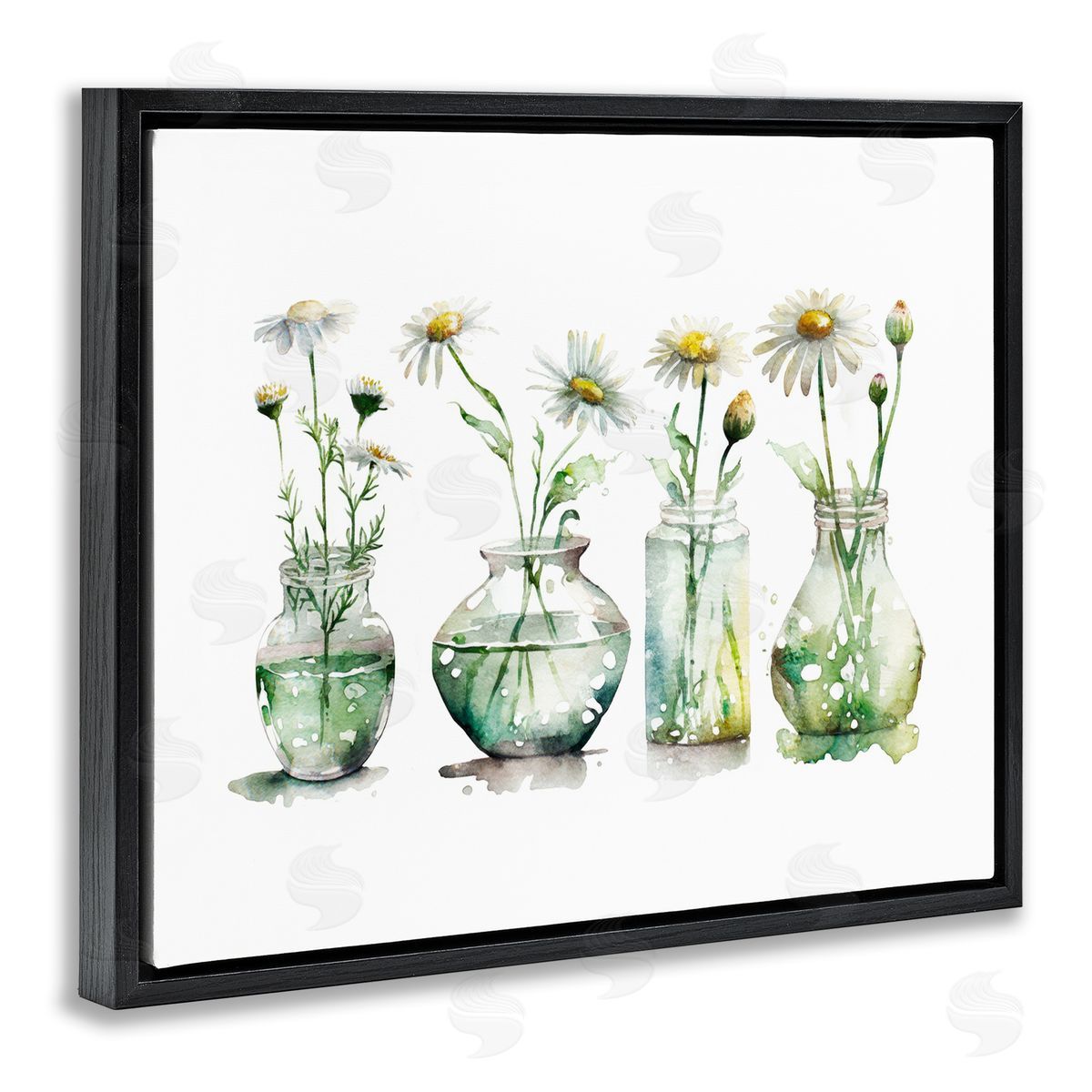 Glass Vases Daisies Black Floating Frame Canvas Wall Art, Home Decor by Svetlana Aleynikova