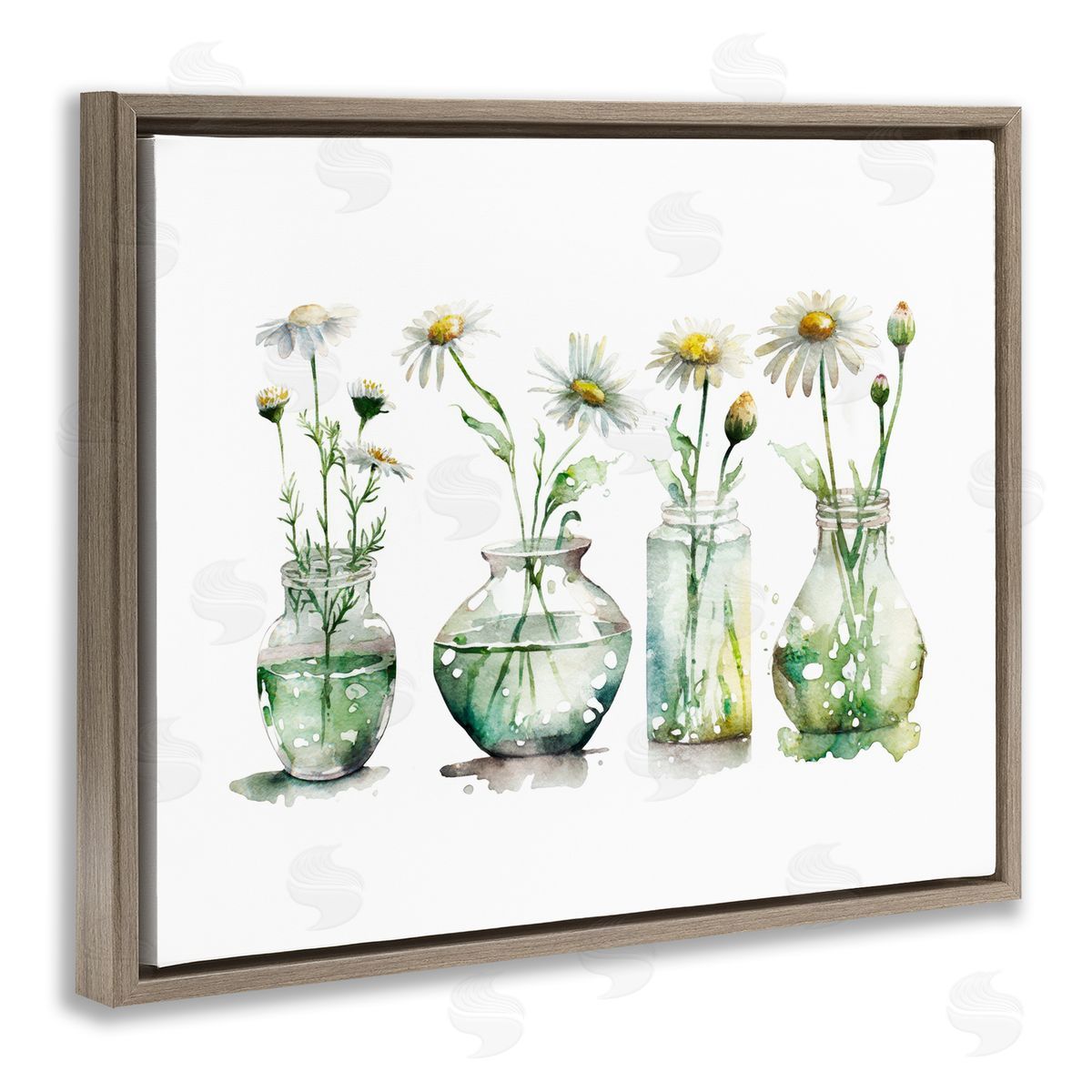 Glass Vases Daisies Brown Floating Frame Canvas Wall Art, Home Decor by Svetlana Aleynikova