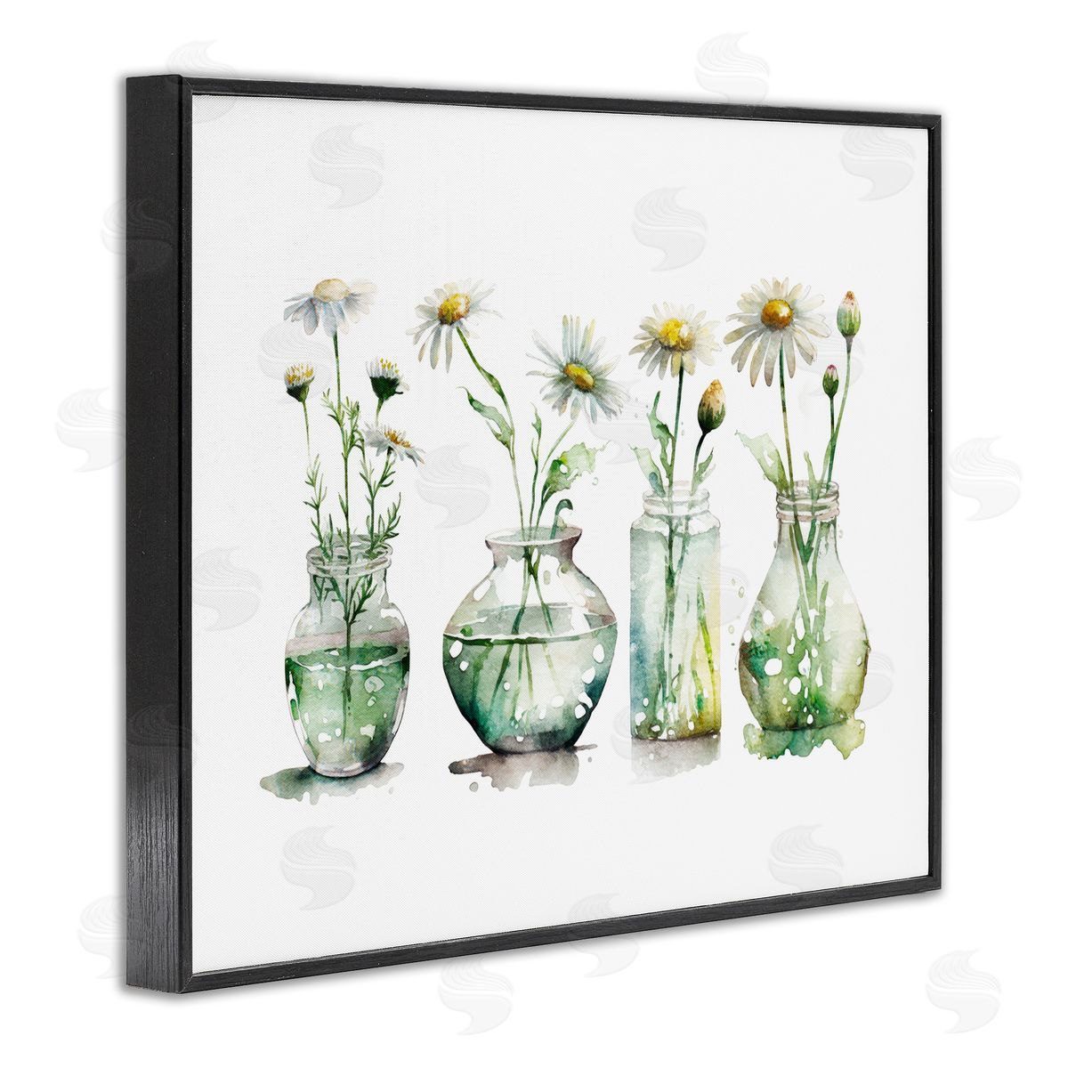Glass Vases Daisies Black Frame Print Wall Art, Home Decor by Svetlana Aleynikova