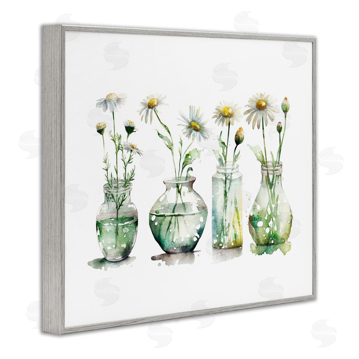 Glass Vases Daisies Grey Frame Print Wall Art, Home Decor by Svetlana Aleynikova