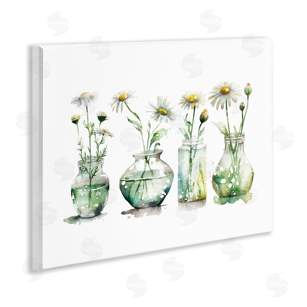Glass Vases Daisies Wood Plaque Wall Art, Home Decor by Svetlana Aleynikova