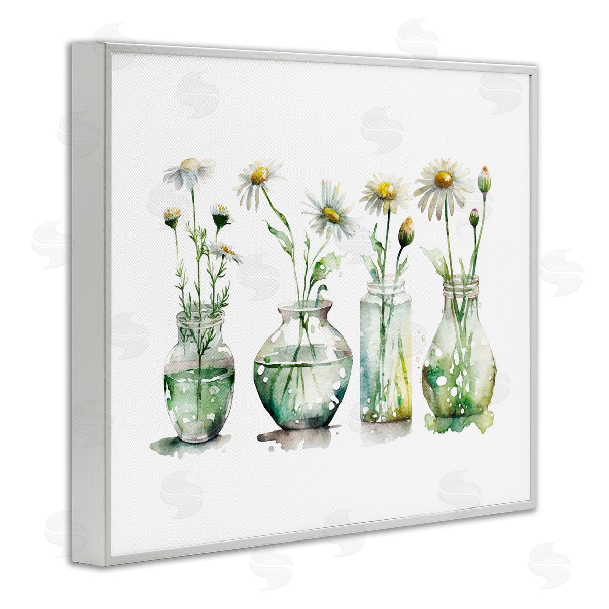 Glass Vases Daisies White Frame Print Wall Art, Home Decor by Svetlana Aleynikova