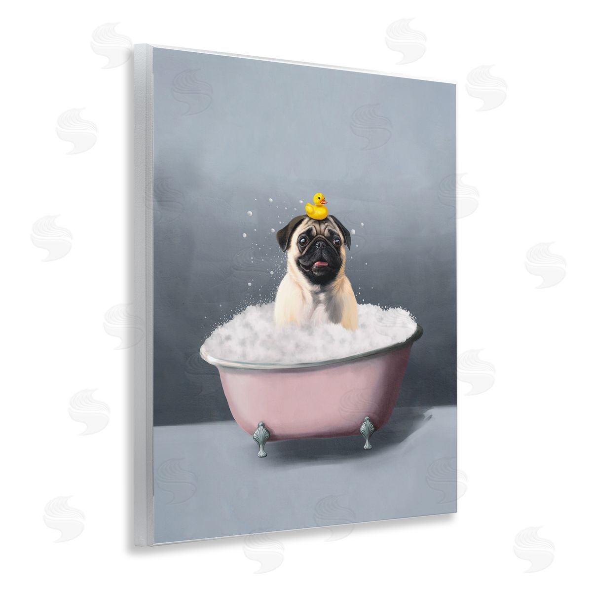 Bathing Pug with Rubber Duck Wood Plaque Wall Art, Home Decor by Svetlana Aleynikova