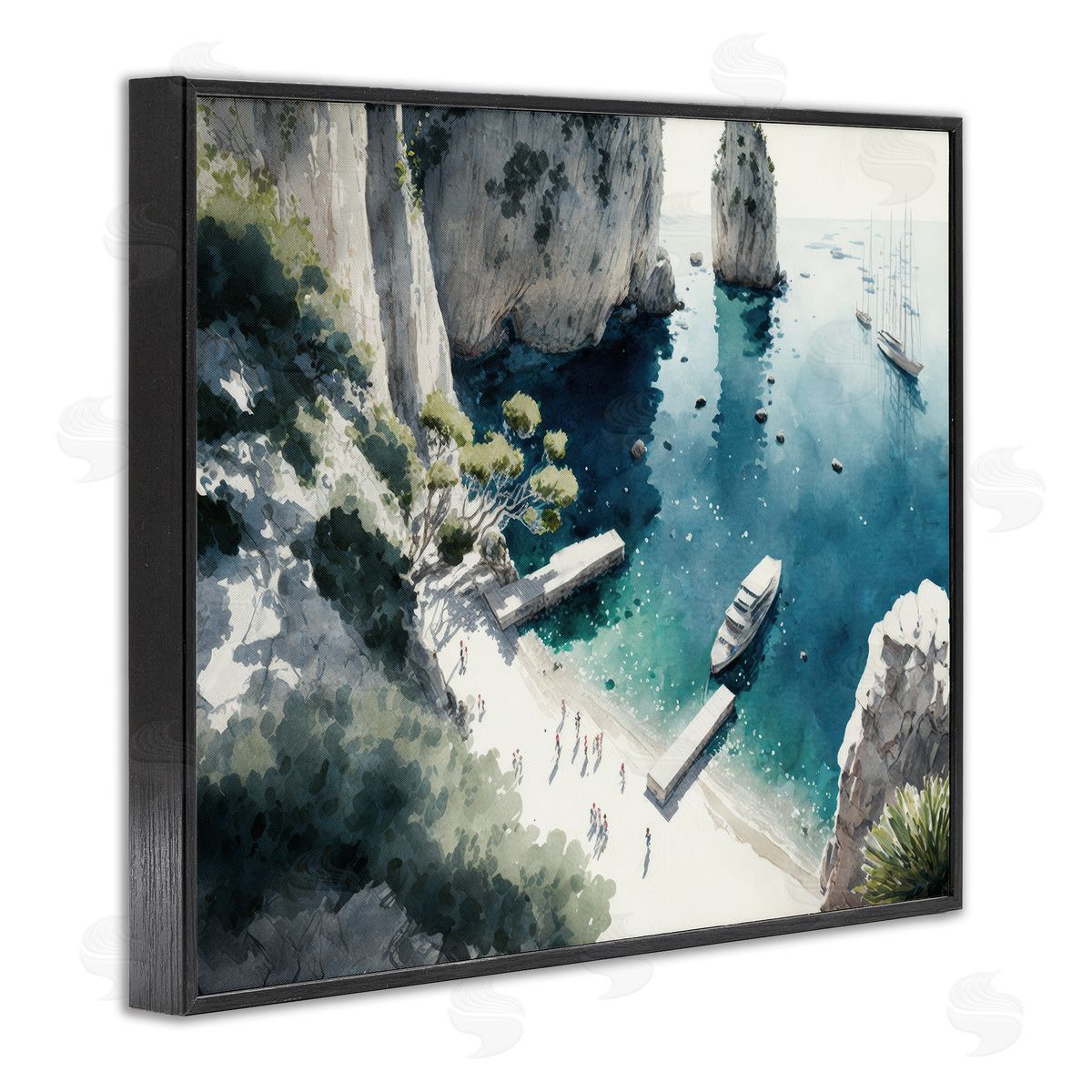 Boats on Rocky Shore Black Frame Print Wall Art, Home Decor by Svetlana Aleynikova