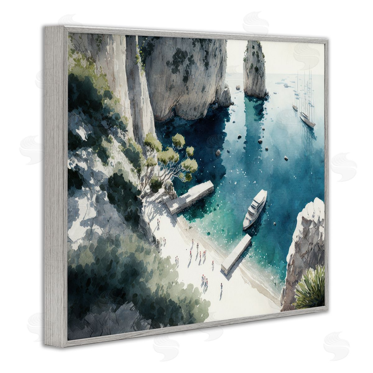 Boats on Rocky Shore Grey Frame Print Wall Art, Home Decor by Svetlana Aleynikova
