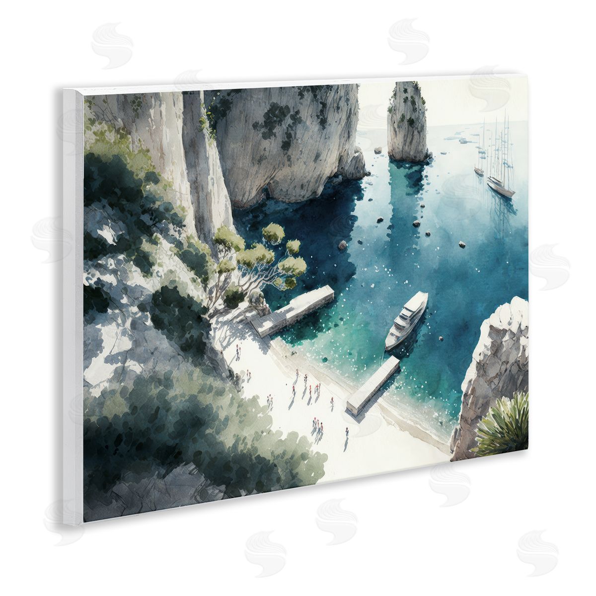 Boats on Rocky Shore Wood Plaque Wall Art, Home Decor by Svetlana Aleynikova