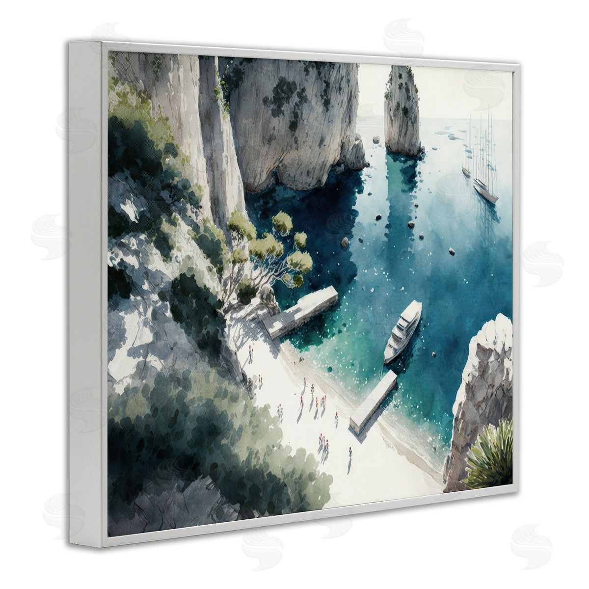 Boats on Rocky Shore White Frame Print Wall Art, Home Decor by Svetlana Aleynikova