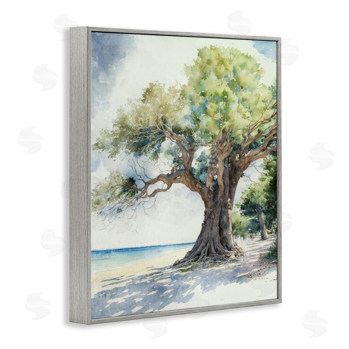 Watercolor Tree on Shore Grey Frame Print Wall Art, Home Decor by Svetlana Aleynikova
