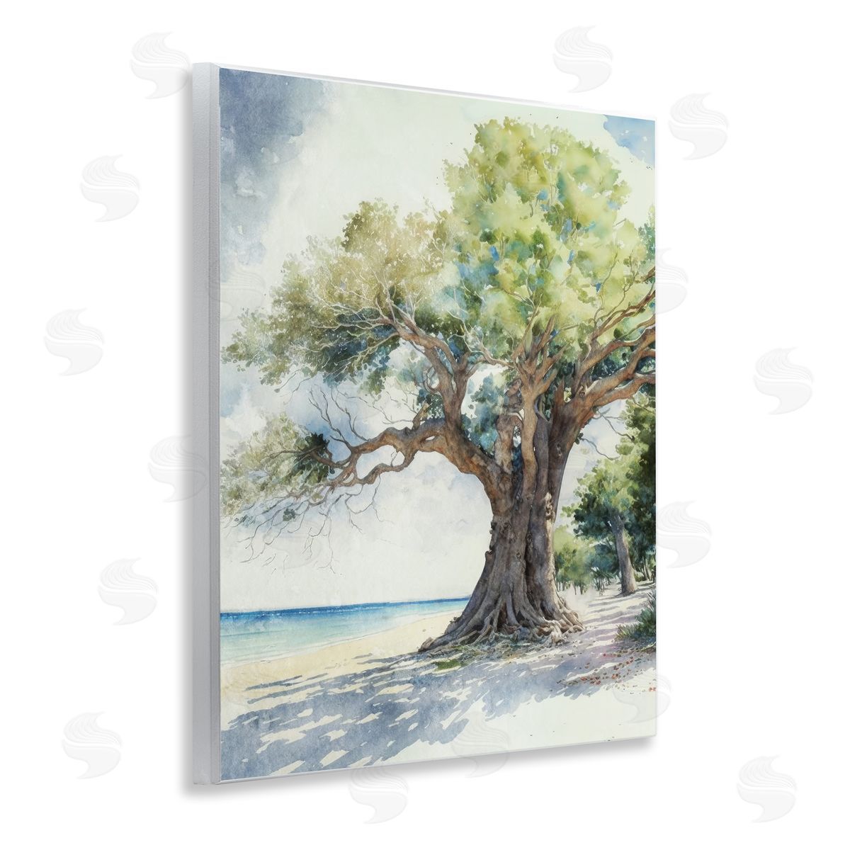 Watercolor Tree on Shore Wood Plaque Wall Art, Home Decor by Svetlana Aleynikova