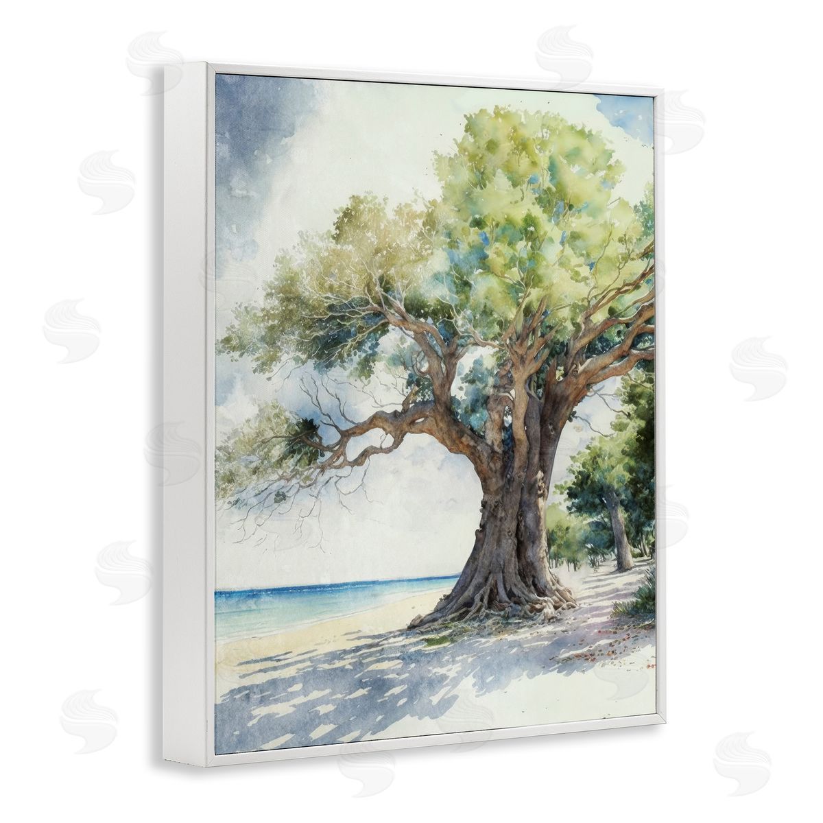 Watercolor Tree on Shore White Frame Print Wall Art, Home Decor by Svetlana Aleynikova