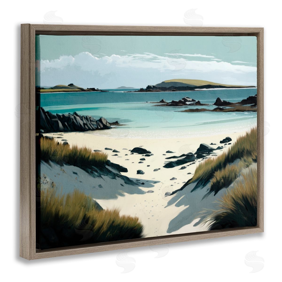 Wild Island Landscape Brown Floating Frame Canvas Wall Art, Home Decor by Svetlana Aleynikova