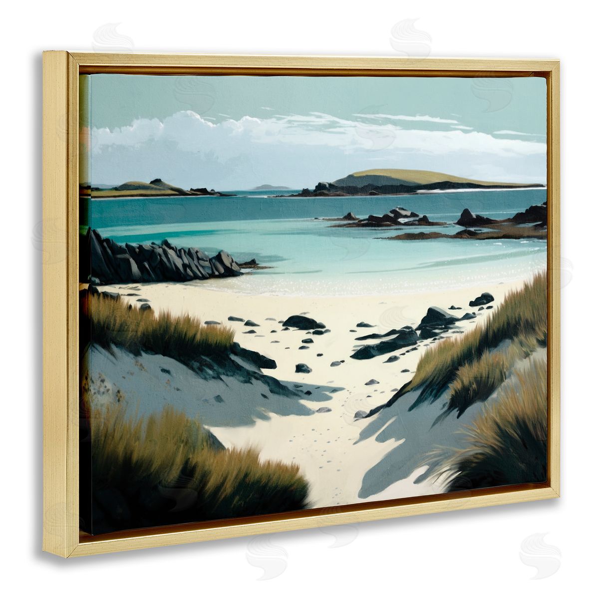 Wild Island Landscape Gold Floating Frame Canvas Wall Art, Home Decor by Svetlana Aleynikova