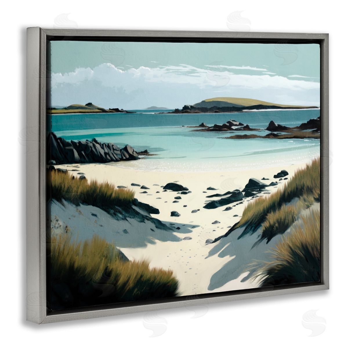 Wild Island Landscape Grey Floating Frame Canvas Wall Art, Home Decor by Svetlana Aleynikova