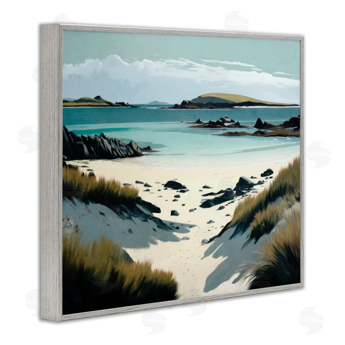 Wild Island Landscape Grey Frame Print Wall Art, Home Decor by Svetlana Aleynikova
