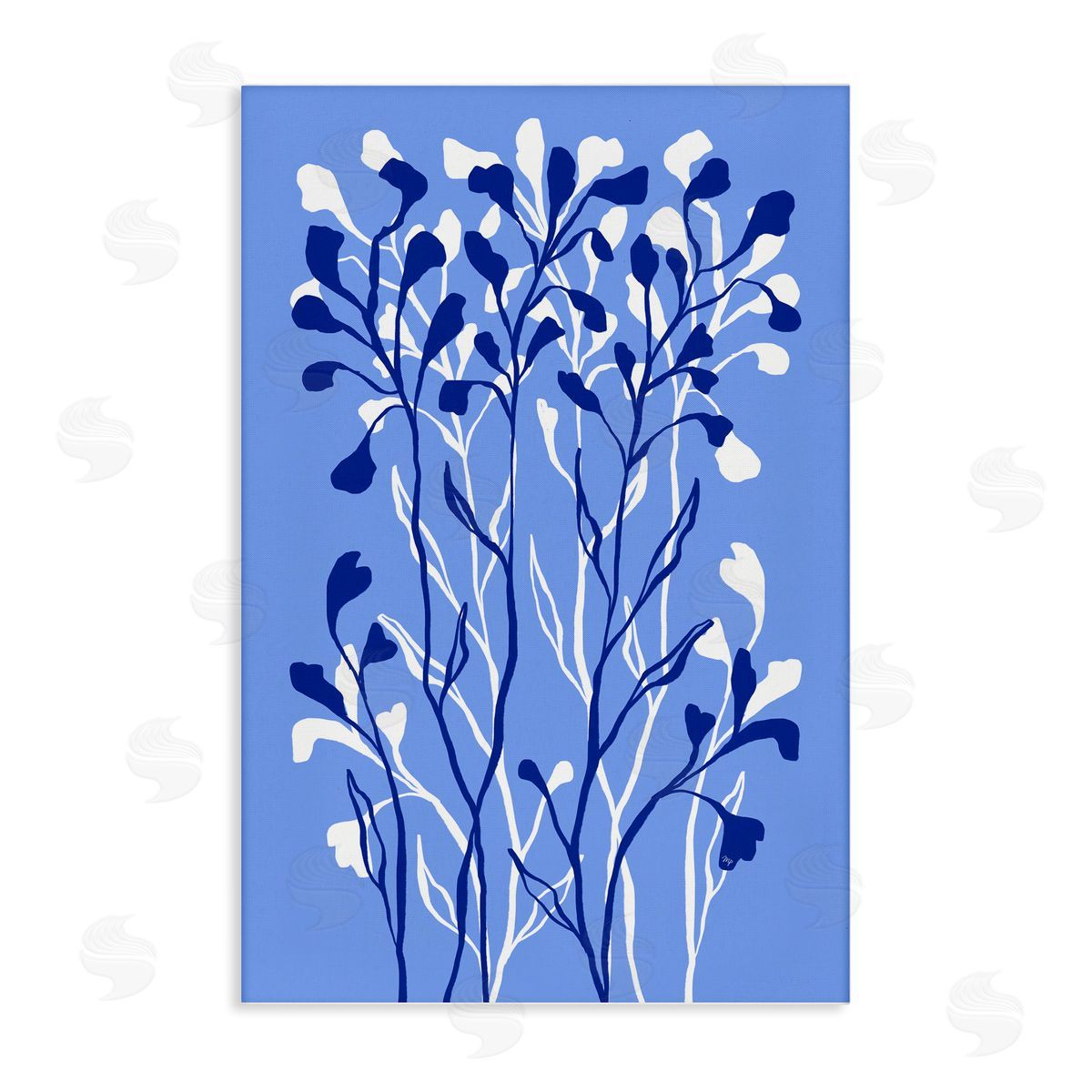 Blue Intertwining Sprigs Canvas Wall Art, Home Decor by Martina Pavlova