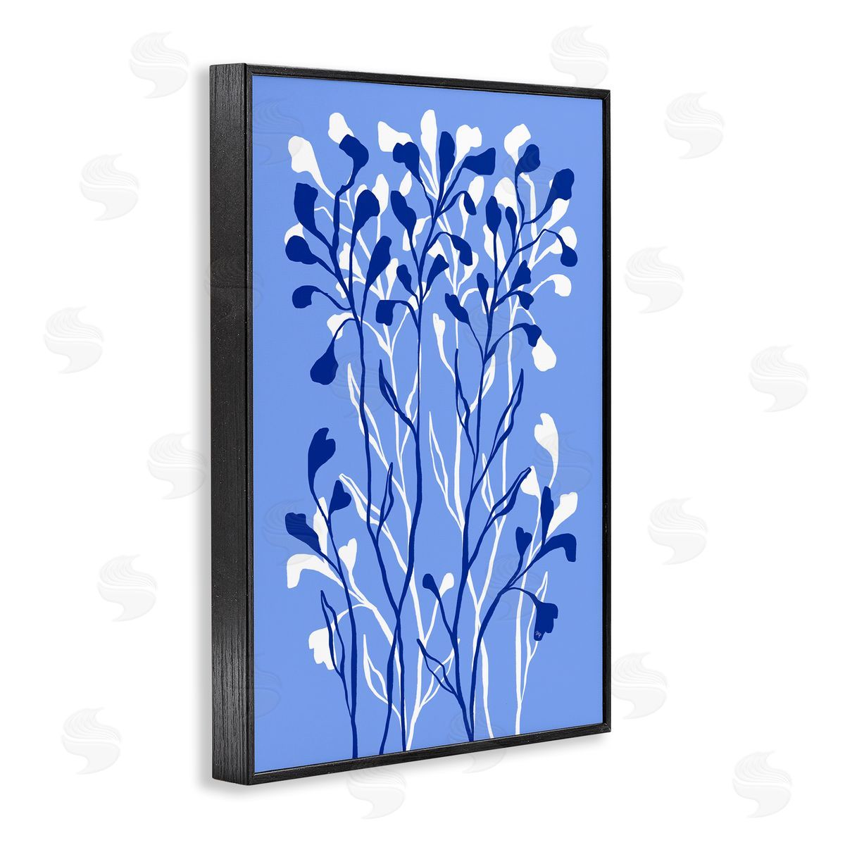 Blue Intertwining Sprigs Black Frame Print Wall Art, Home Decor by Martina Pavlova
