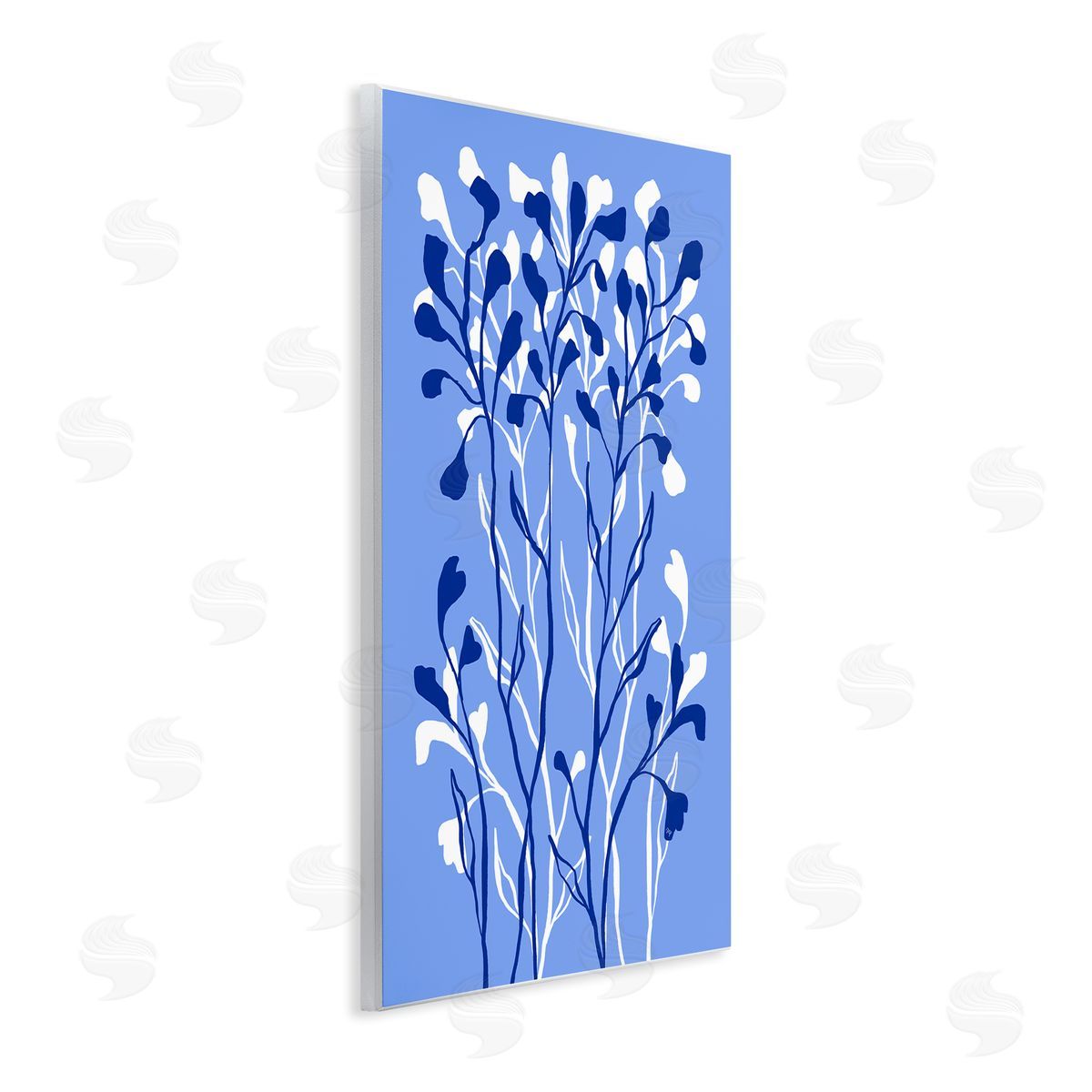 Blue Intertwining Sprigs Wood Plaque Wall Art, Home Decor by Martina Pavlova
