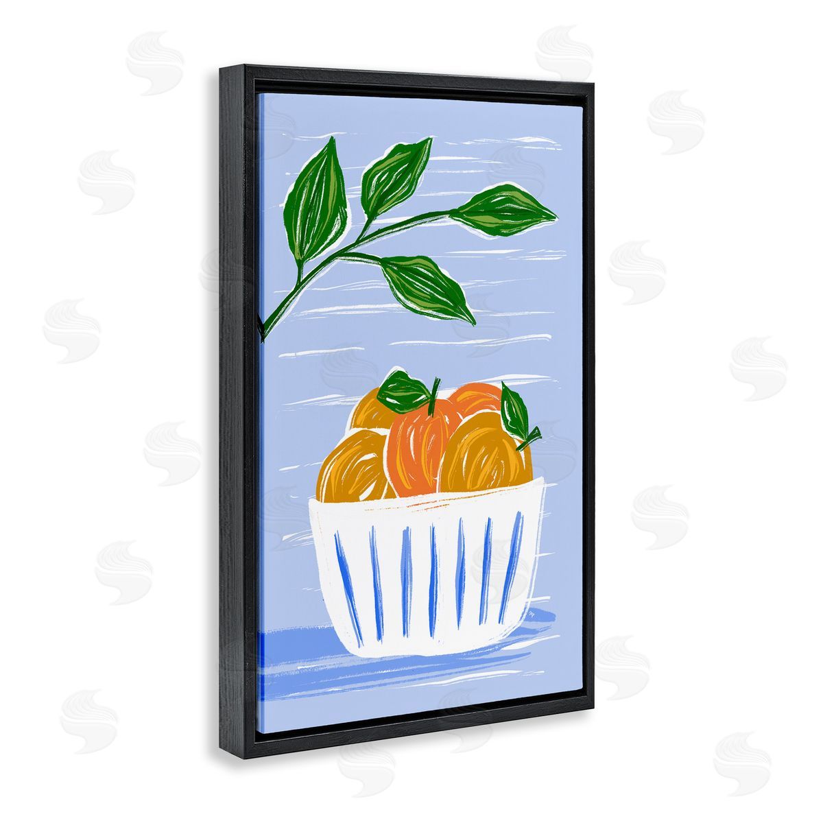 Bowl Of Oranges Black Floating Frame Canvas Wall Art, Home Decor by Martina Pavlova
