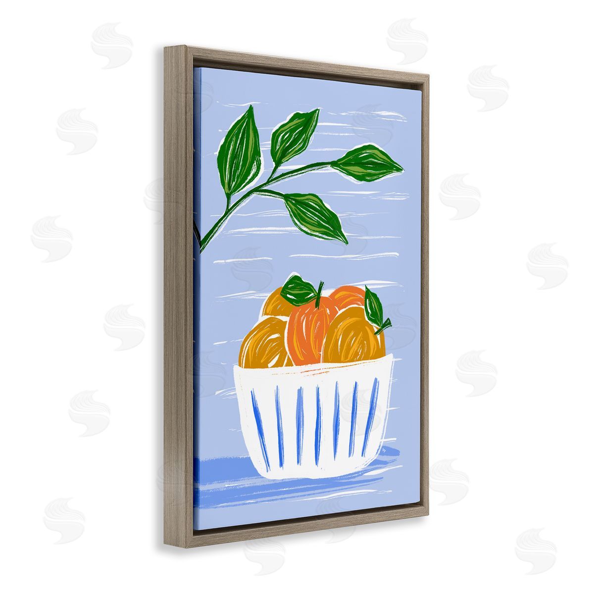 Bowl Of Oranges Brown Floating Frame Canvas Wall Art, Home Decor by Martina Pavlova