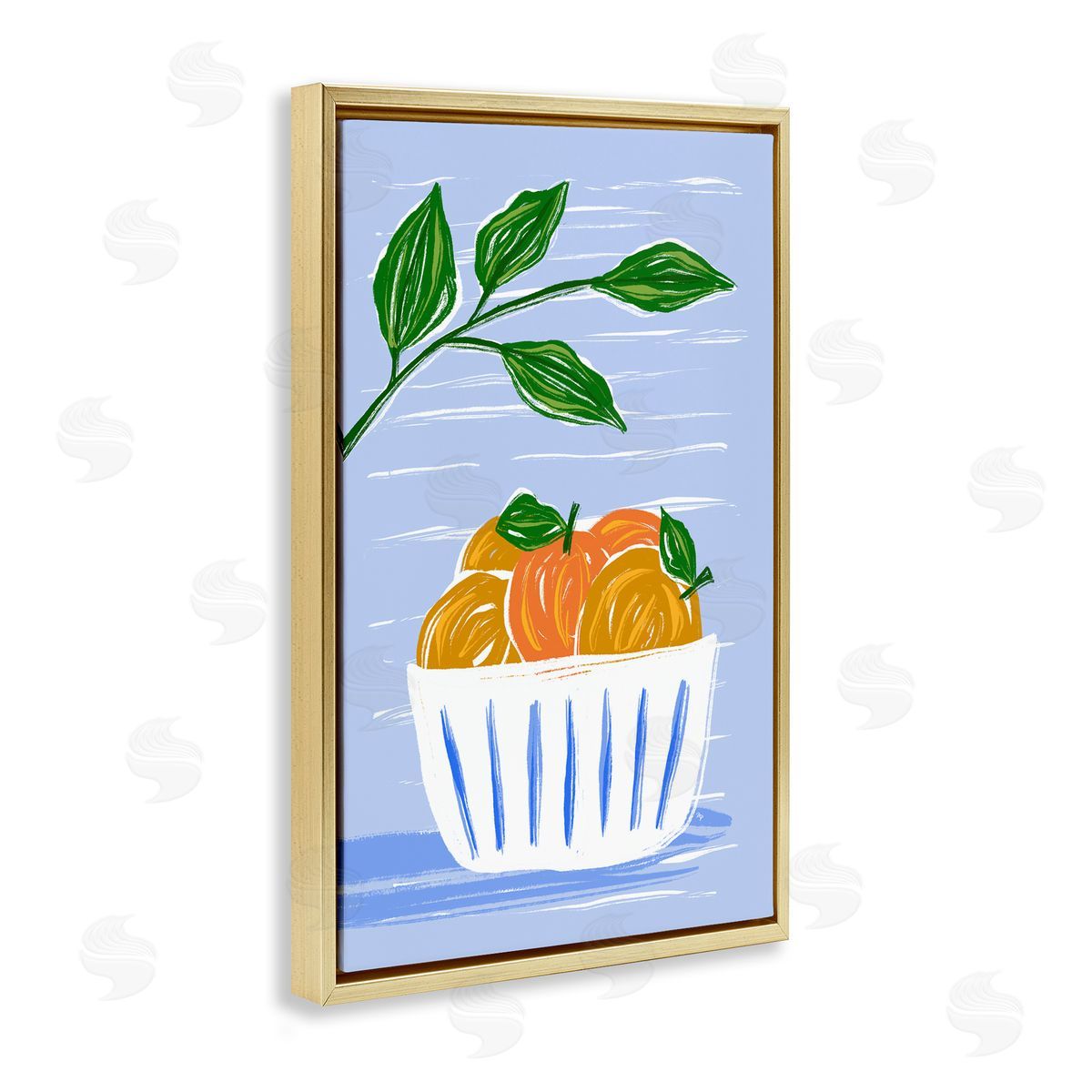 Bowl Of Oranges Gold Floating Frame Canvas Wall Art, Home Decor by Martina Pavlova