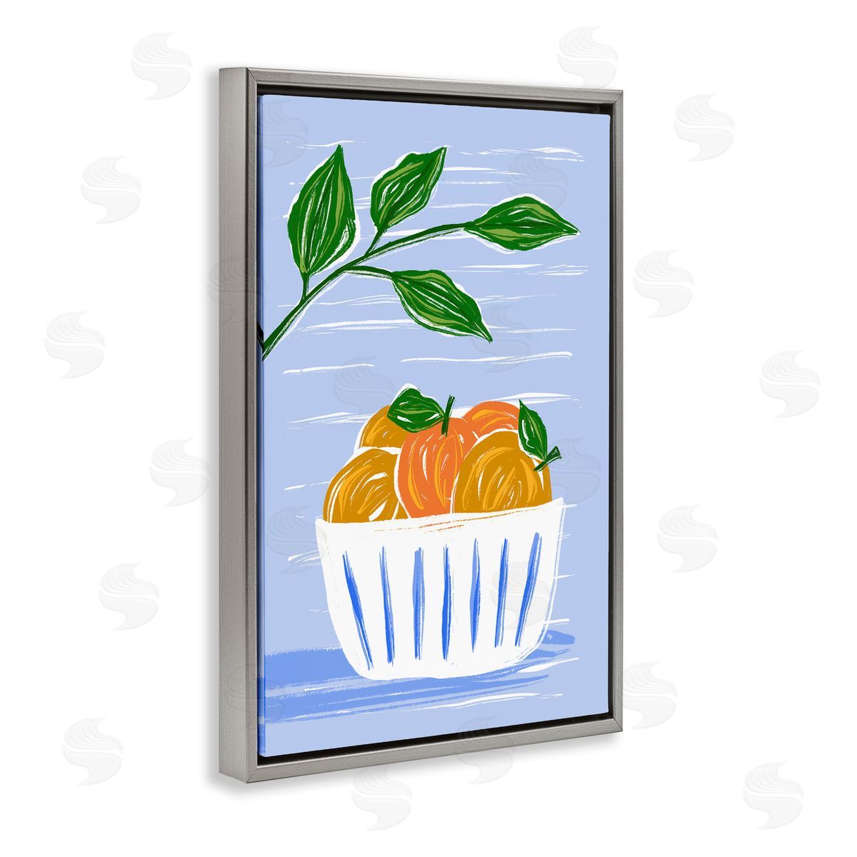 Bowl Of Oranges Grey Floating Frame Canvas Wall Art, Home Decor by Martina Pavlova