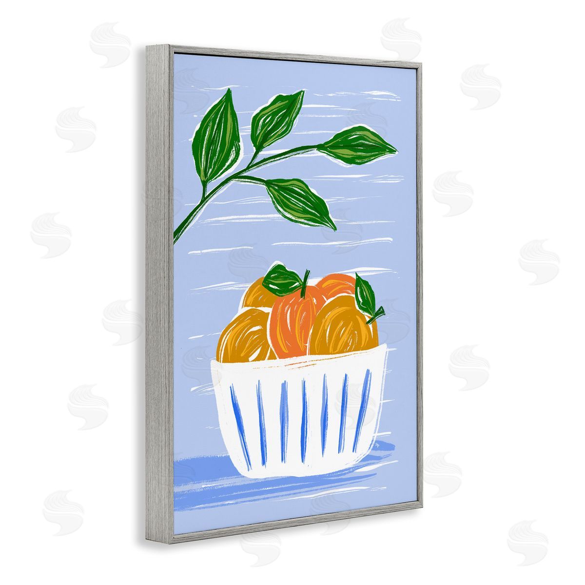 Bowl Of Oranges Grey Frame Print Wall Art, Home Decor by Martina Pavlova