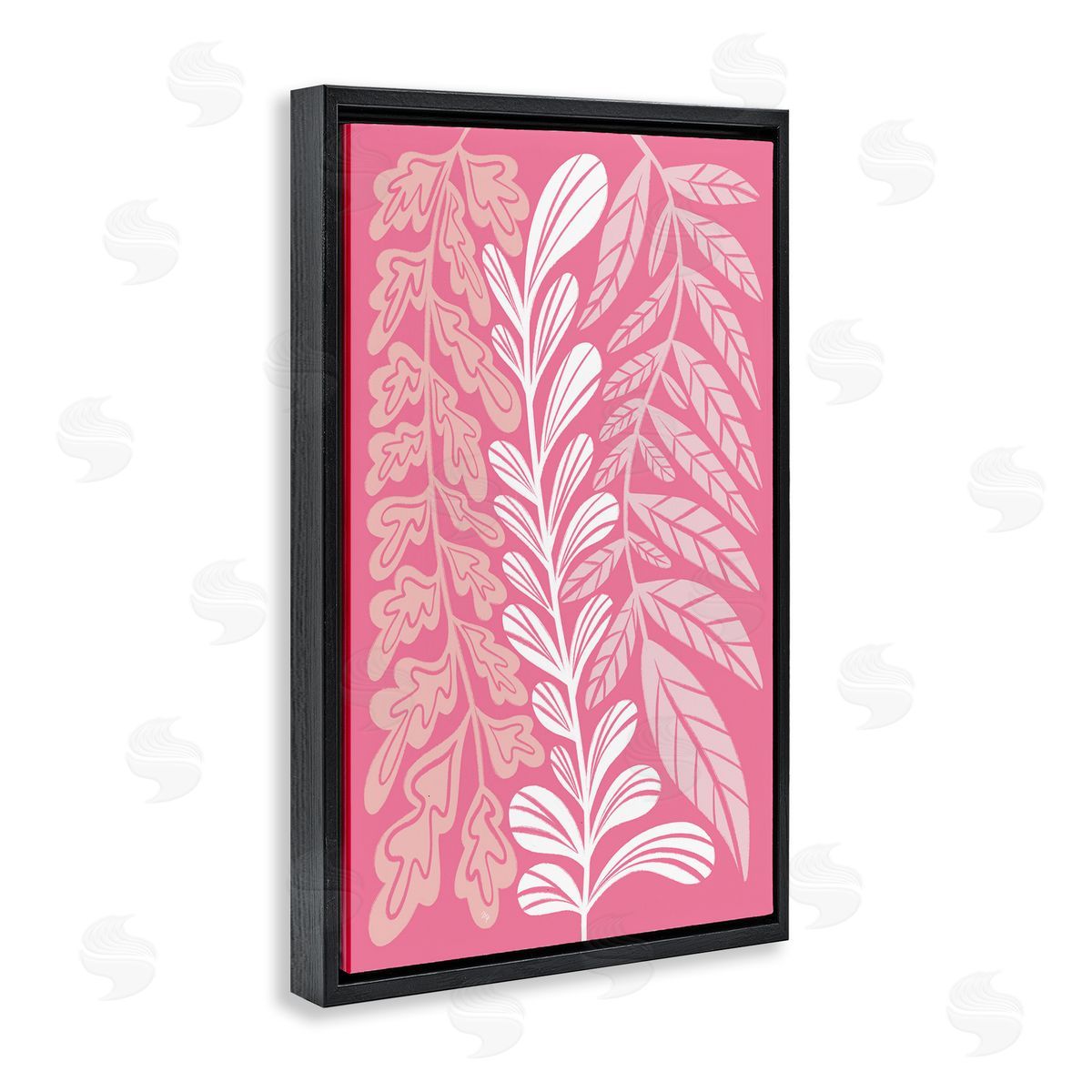 Peach Pink Long Plants Black Floating Frame Canvas Wall Art, Home Decor by Martina Pavlova