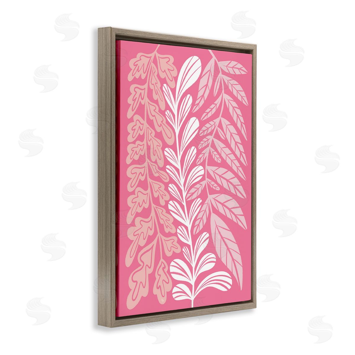 Peach Pink Long Plants Brown Floating Frame Canvas Wall Art, Home Decor by Martina Pavlova