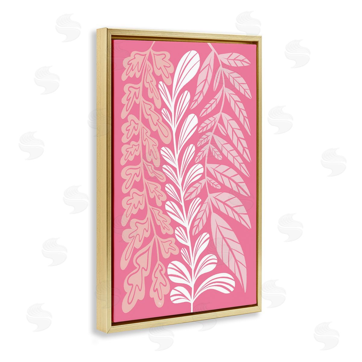 Peach Pink Long Plants Gold Floating Frame Canvas Wall Art, Home Decor by Martina Pavlova