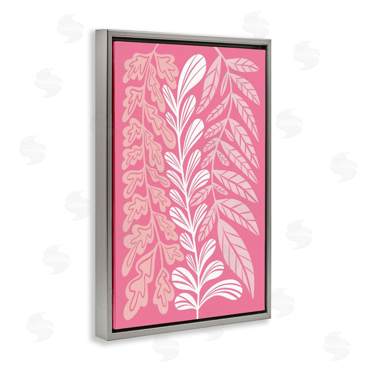 Peach Pink Long Plants Grey Floating Frame Canvas Wall Art, Home Decor by Martina Pavlova