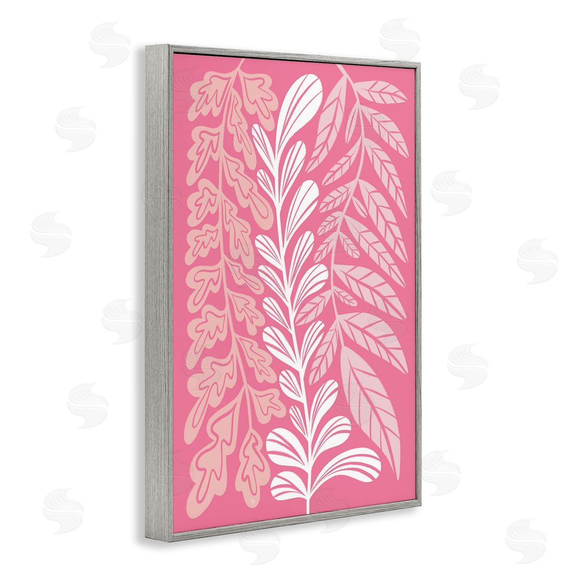 Peach Pink Long Plants Grey Frame Print Wall Art, Home Decor by Martina Pavlova