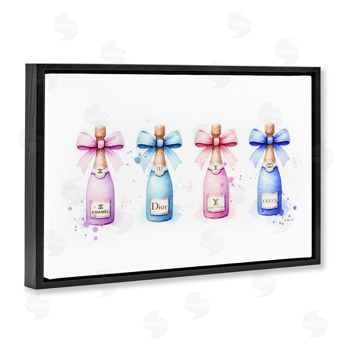 Pastel Glam Champagnes Black Floating Frame Canvas Wall Art, Home Decor by Amanda Greenwood