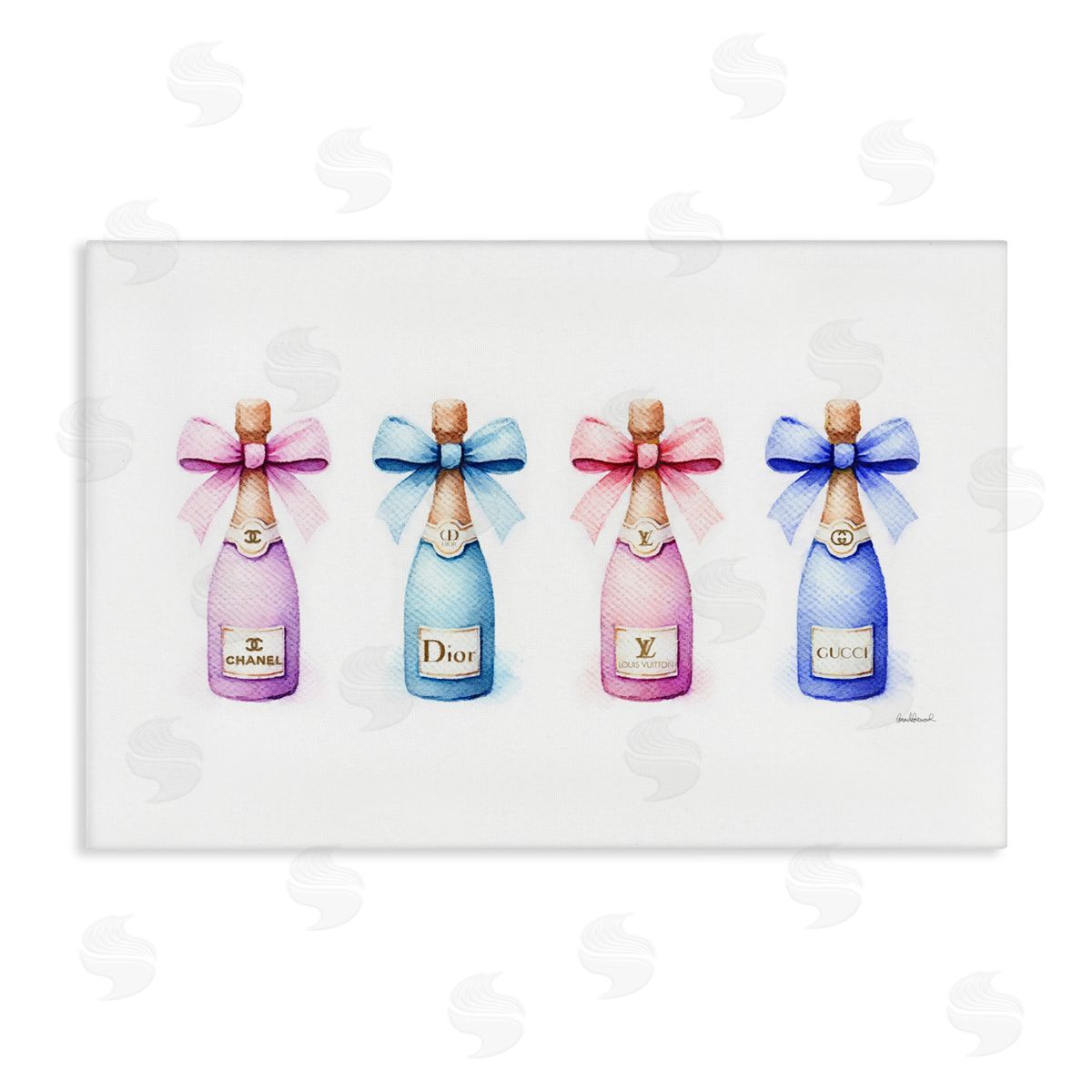 Pastel Champagne Bottles Canvas Wall Art, Home Decor by Amanda Greenwood