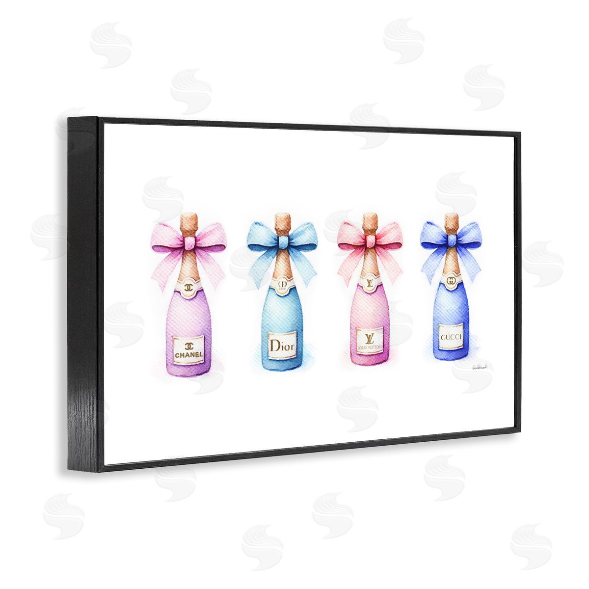 Pastel Champagne Bottles Black Frame Print Wall Art, Home Decor by Amanda Greenwood