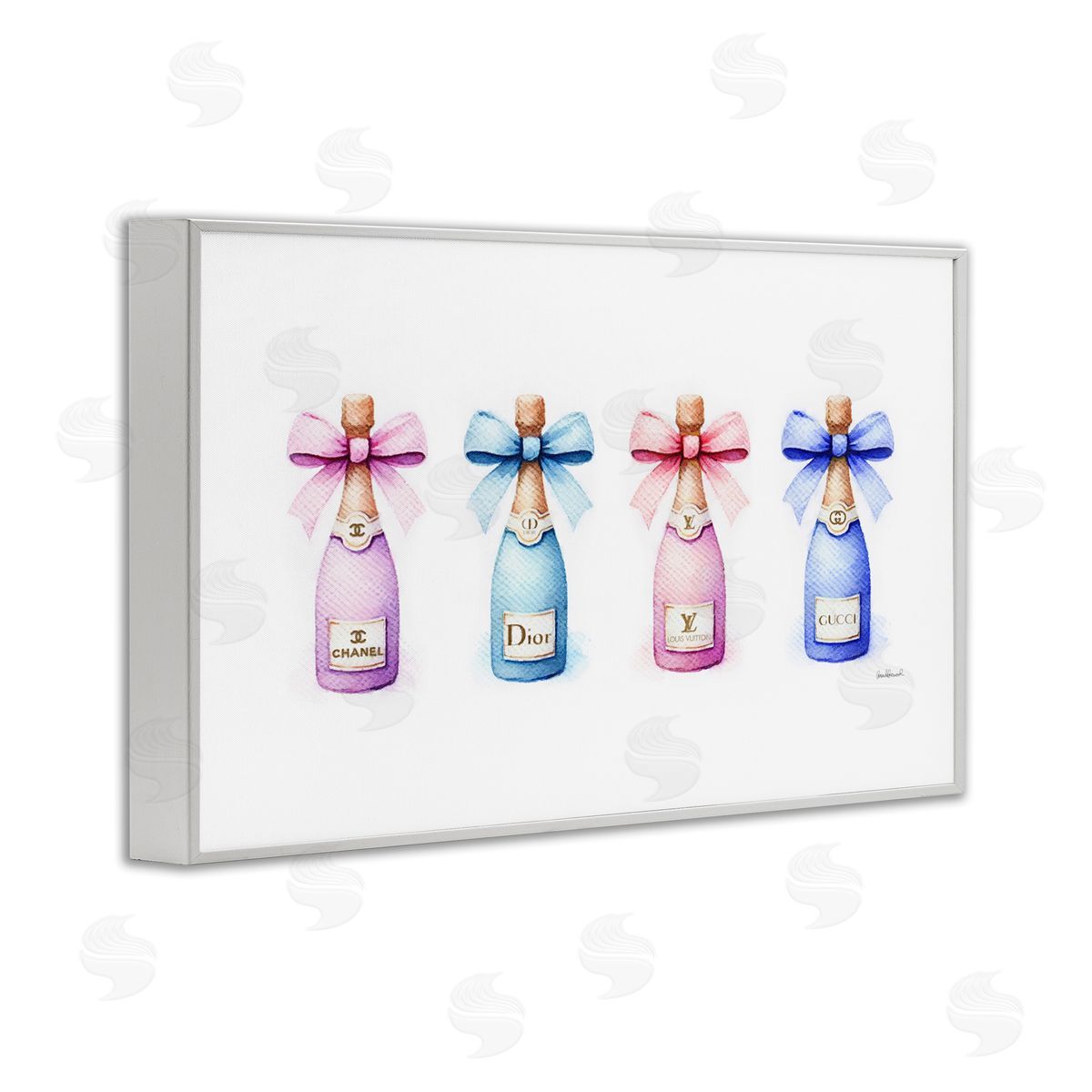 Pastel Champagne Bottles White Frame Print Wall Art, Home Decor by Amanda Greenwood