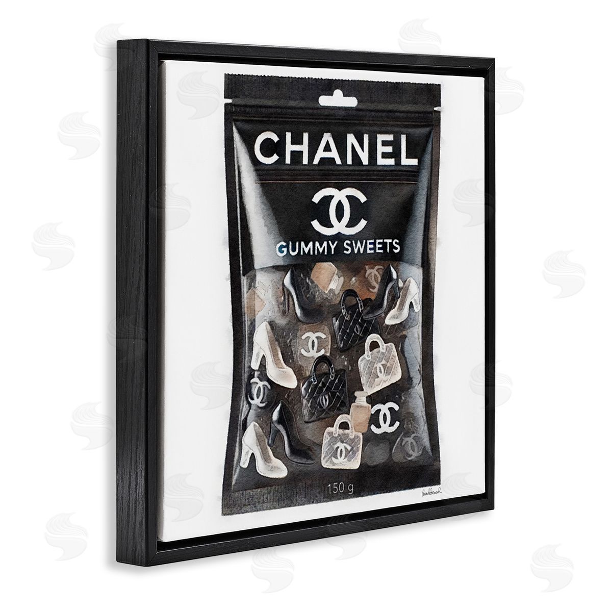 Chic Fashion Candy Black Floating Frame Canvas Wall Art, Home Decor by Amanda Greenwood