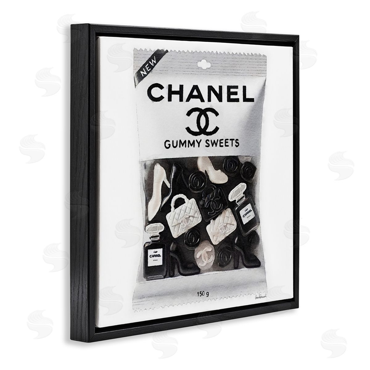 White & Black Fashion Candy Black Floating Frame Canvas Wall Art, Home Decor by Amanda Greenwood