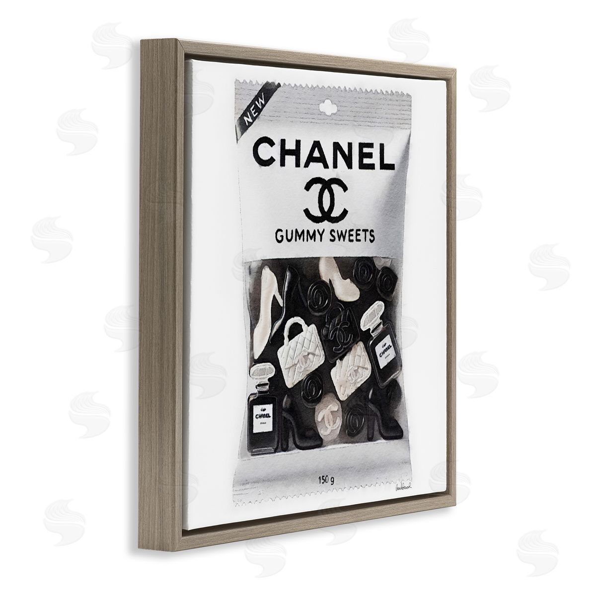 White & Black Fashion Candy Brown Floating Frame Canvas Wall Art, Home Decor by Amanda Greenwood