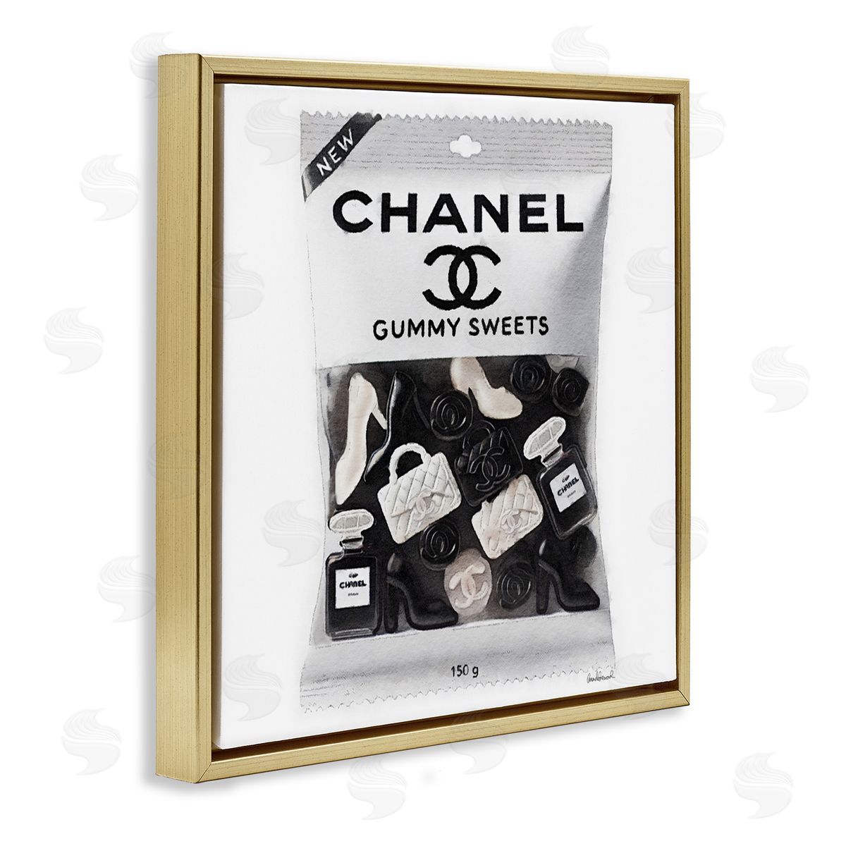 White & Black Fashion Candy Gold Floating Frame Canvas Wall Art, Home Decor by Amanda Greenwood