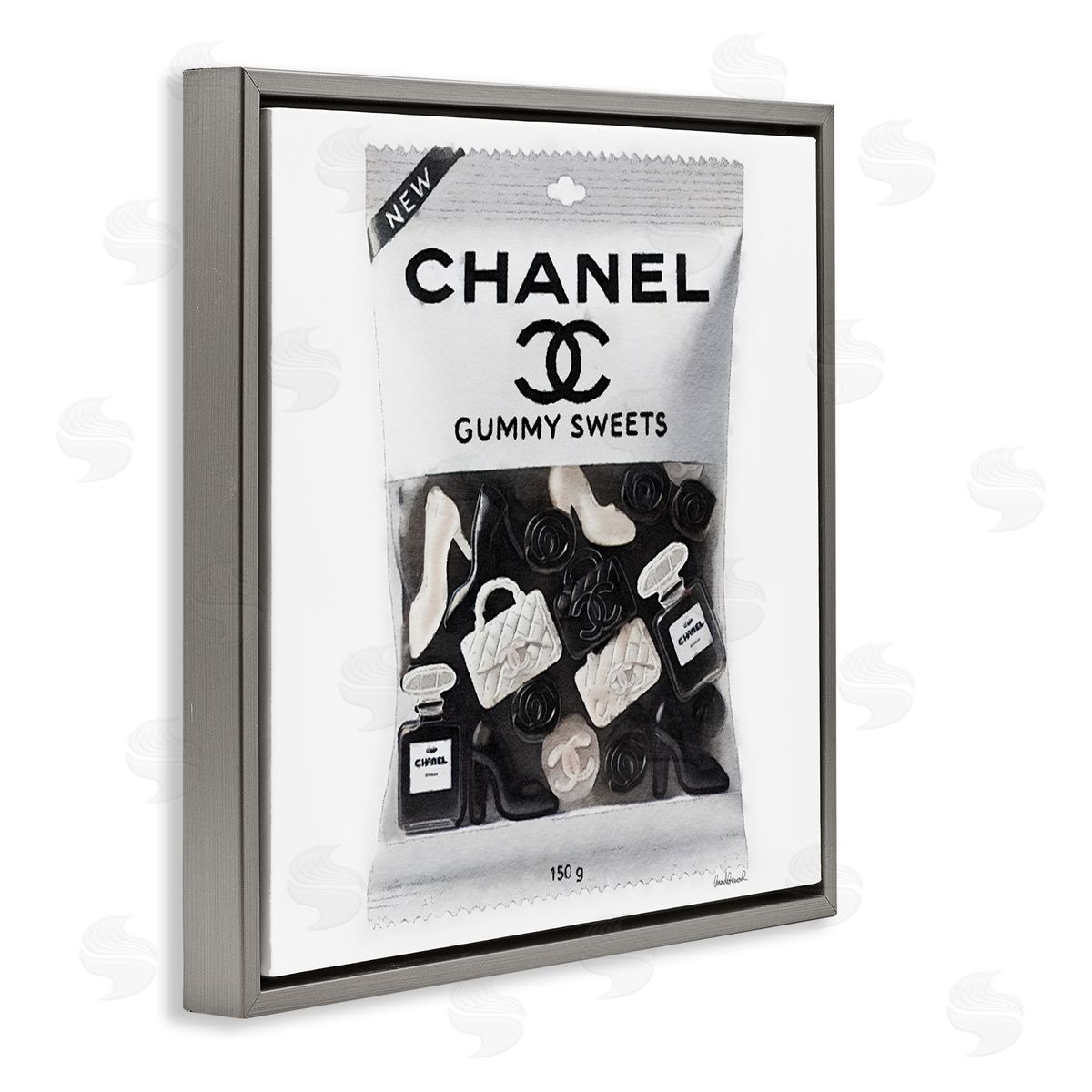 White & Black Fashion Candy Grey Floating Frame Canvas Wall Art, Home Decor by Amanda Greenwood